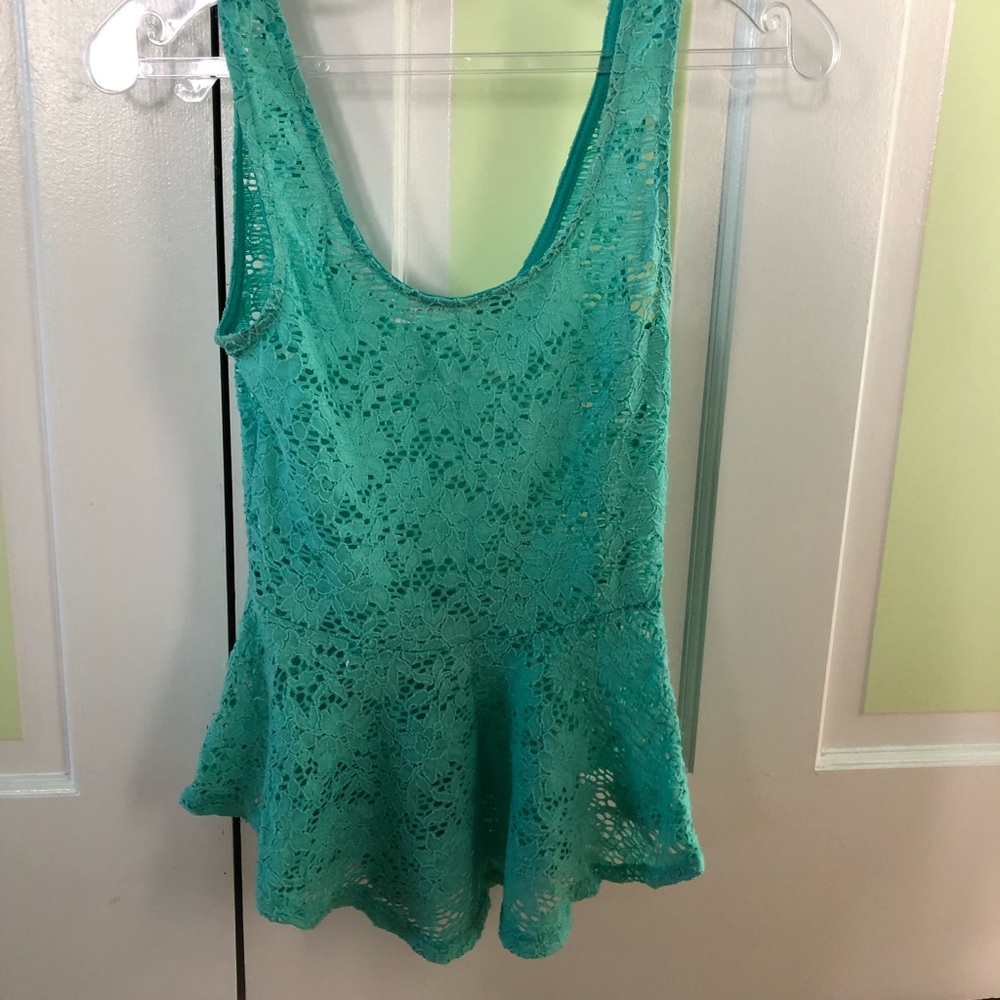 Turquoise crochet peplum top